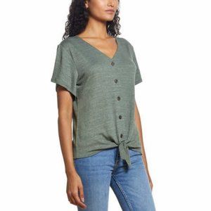 Weatherproof Vintage Buttoned Tie Front Top, Olive